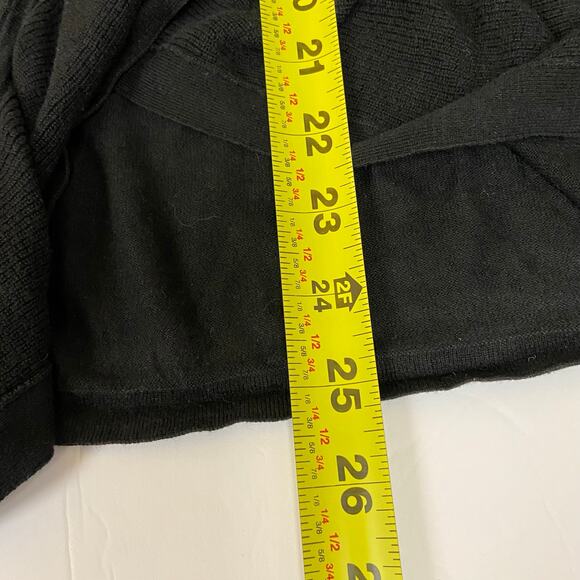 Women's Black Silk Cashmere Ruffle Front Whimsigoth Minimalist Cardigan Sweater - Picture 10 of 10